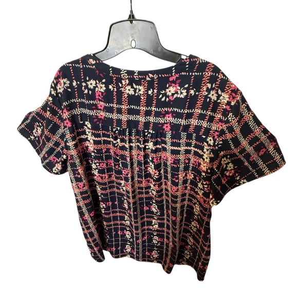 Woman Within Floral Plaid Short Sleeve Tunic Top - Picture 4 of 10